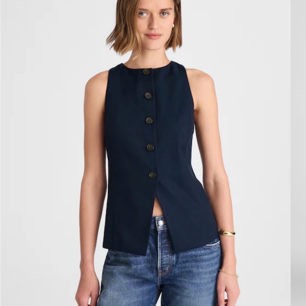 NWT Madewell Crewneck Cutaway Vest in Drapey Twill | Midnight Navy | Size 00